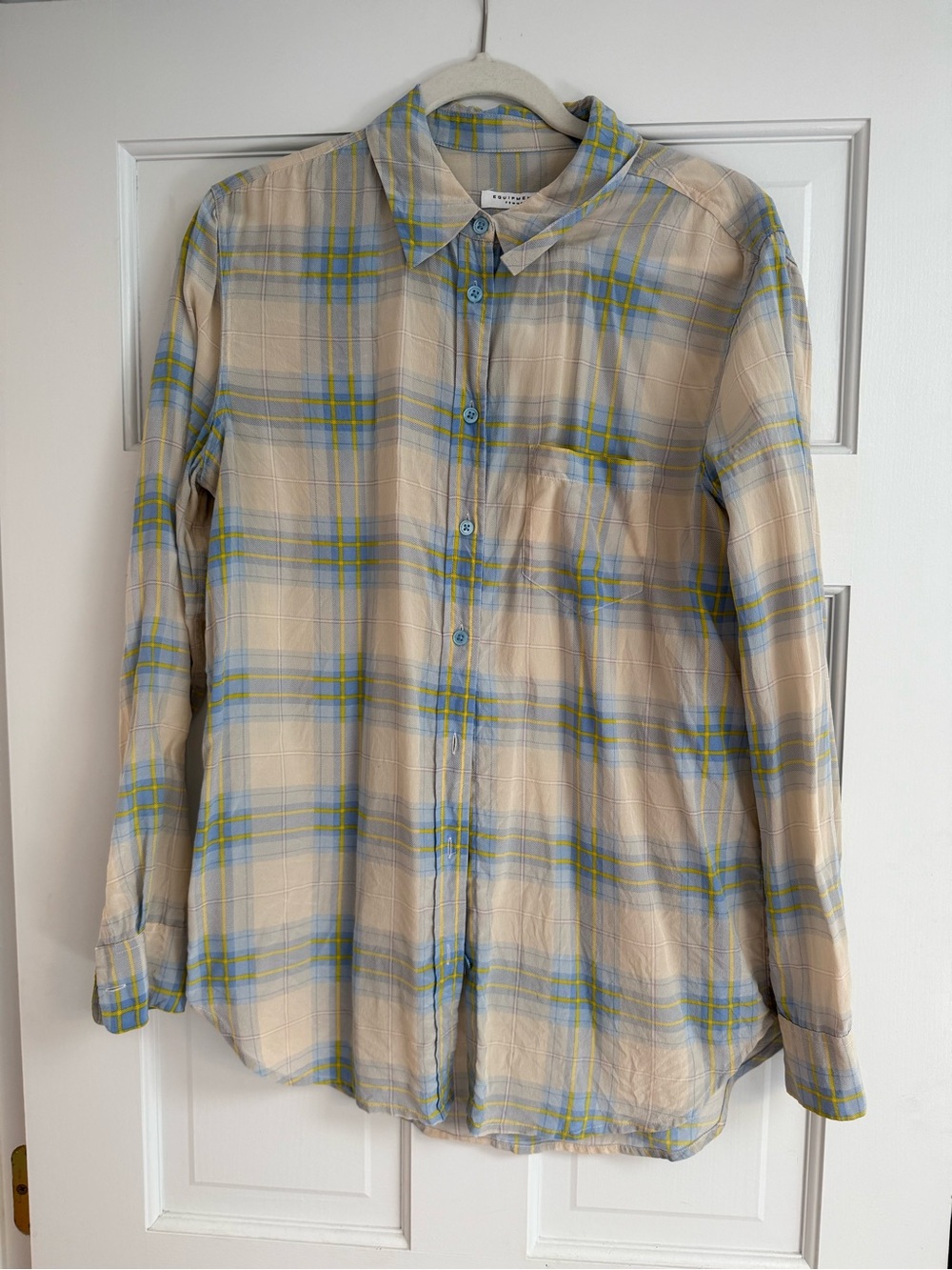 Equipment Plaid Shirt in Beige, Blue and Yellow